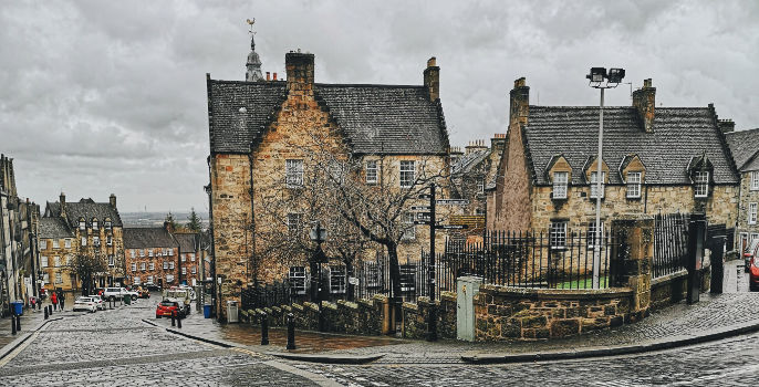 A street in Stirling on a wet day