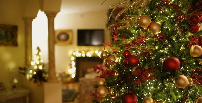 Christmas tree and house decorations